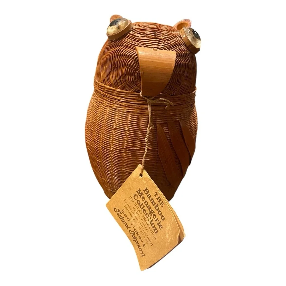 VTG Woven Wicker Rattan OWL BASKET Mini Planter Potpourri Holder Shelf Art‎ 6